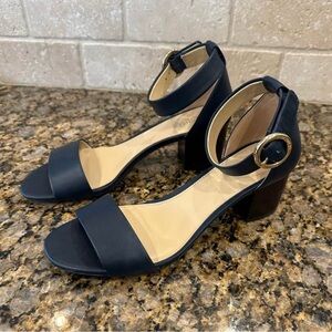 Michael Kors Navy Blue Ankle Strap Block Heels